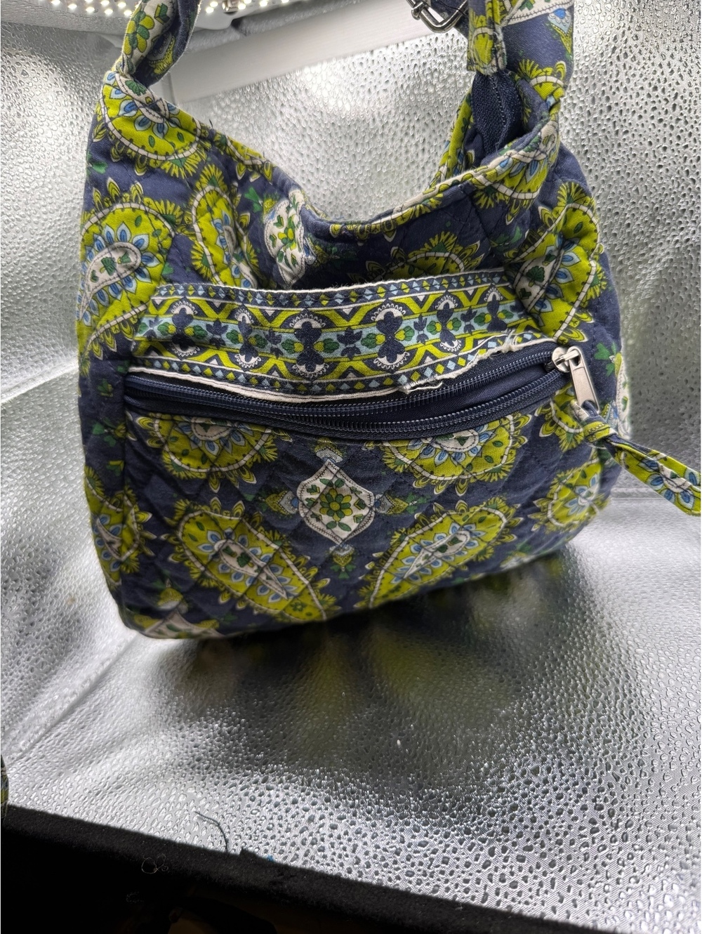 Vera Bradley Quilted Crossbody Bag in Blue and Green Paisley Print